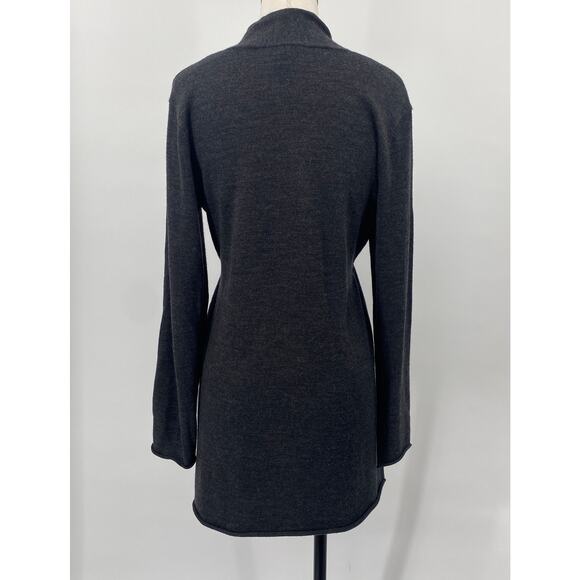 Eileen Fisher Merino Wool Cardigan Sweater Longline Cinched Tie Waist Gray Small - Picture 5 of 8